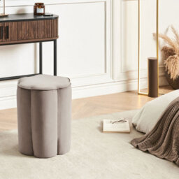 Wyld And Coco Taupe Velvet Round Pouffe 39 X 34 X 45 Cm - Beige Velvet Footstool - thumbnail 2