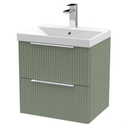 Balterley Tixall Fluted 2 Drawer Wall Hung Vanity Unit With Thin Edge Basin, Satin Green, 500mm
