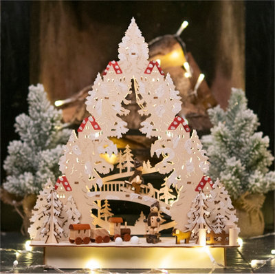 Netagon St Helens Home And Garden Battery Powered Wooden Led Light Up Christmas Festive Scene Ornament - image 1