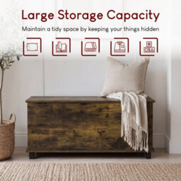 Lassic Vida Designs Leon Ottoman Storage Bench Seat Lift-Up Blanket Box Toy Chest Trunk For Bedroom Hallway Living Room, Rustic Brown - thumbnail 5