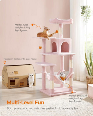 Songmics Jelly Pink Paws Haven, Tower For Cats, Multi-Level Plush Condo With 4 Scratching Posts, Hammock, Pompoms - image 1
