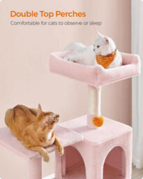 Songmics Jelly Pink Paws Haven, Tower For Cats, Multi-Level Plush Condo With 4 Scratching Posts, Hammock, Pompoms - thumbnail 3