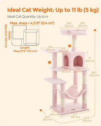 Songmics Jelly Pink Paws Haven, Tower For Cats, Multi-Level Plush Condo With 4 Scratching Posts, Hammock, Pompoms - thumbnail 2