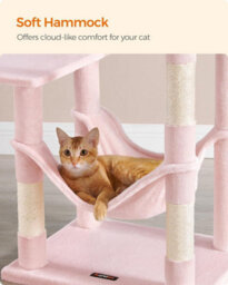 Songmics Jelly Pink Paws Haven, Tower For Cats, Multi-Level Plush Condo With 4 Scratching Posts, Hammock, Pompoms - thumbnail 4