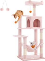 Songmics Jelly Pink Paws Haven, Tower For Cats, Multi-Level Plush Condo With 4 Scratching Posts, Hammock, Pompoms - thumbnail 6