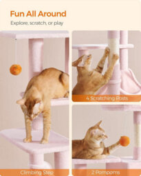 Songmics Jelly Pink Paws Haven, Tower For Cats, Multi-Level Plush Condo With 4 Scratching Posts, Hammock, Pompoms - thumbnail 5