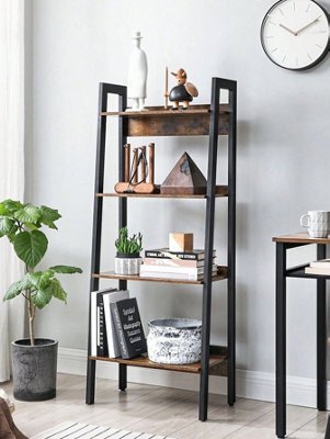 LEDREM Ladder Shelf, Bookcase With 4 Levels, Standing Storage Unit, Office, Living Room, Bedroom, Kitchen,rustic Brown And Black - image 1