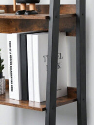 LEDREM Ladder Shelf, Bookcase With 4 Levels, Standing Storage Unit, Office, Living Room, Bedroom, Kitchen,rustic Brown And Black - thumbnail 6