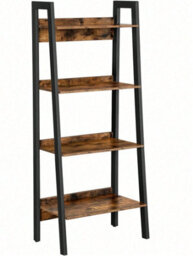 LEDREM Ladder Shelf, Bookcase With 4 Levels, Standing Storage Unit, Office, Living Room, Bedroom, Kitchen,rustic Brown And Black - thumbnail 5