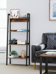 LEDREM Ladder Shelf, Bookcase With 4 Levels, Standing Storage Unit, Office, Living Room, Bedroom, Kitchen,rustic Brown And Black - thumbnail 3