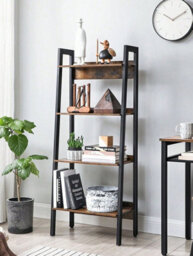 Vasagle Ladder Shelf, Bookcase With 4 Levels, Standing Storage Unit, Office, Living Room, Bedroom, Rustic Brown And Black