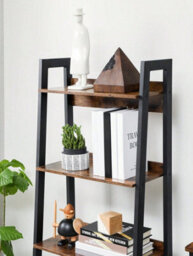 LEDREM Ladder Shelf, Bookcase With 4 Levels, Standing Storage Unit, Office, Living Room, Bedroom, Kitchen,rustic Brown And Black - thumbnail 8