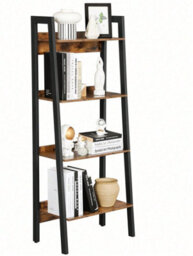 LEDREM Ladder Shelf, Bookcase With 4 Levels, Standing Storage Unit, Office, Living Room, Bedroom, Kitchen,rustic Brown And Black - thumbnail 9