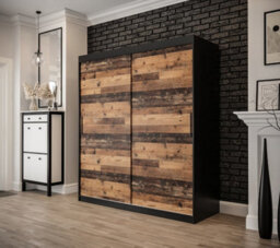 Arte Tilburg Contemporary 2 Sliding Door Wardrobe 9 Shelves 2 Rails Dark Oak Effect And Black (H)2000mm (W)1800mm (D)620mm - thumbnail 2