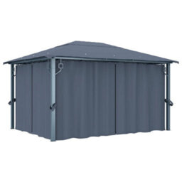 Walplus Gazebo With Curtain 400 X 300 Cm Anthracite Aluminium - thumbnail 1