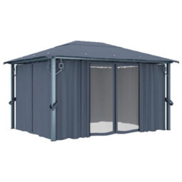 Walplus Gazebo With Curtain 400 X 300 Cm Anthracite Aluminium - thumbnail 2