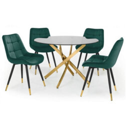 Ashfield Montero Round Table & 4 Hadid Green Dining Chairs