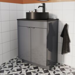 GoodHome Imandra Gloss Grey Double Bathroom Cabinet (H) 820mm (W) 600mm - thumbnail 4