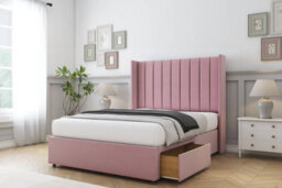 "Comfort Palermo Pink Plush Divan Bed Set 2 Drawers Foot-End - 54"" Wingback 4'6 Double" - thumbnail 2
