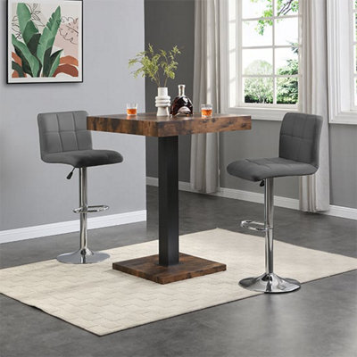 Furniture in Fashion Topaz Rustic Oak Wooden Bar Table With 2 Coco Grey Stools - image 1