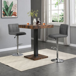 Furniture in Fashion Topaz Rustic Oak Wooden Bar Table With 2 Coco Grey Stools