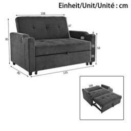 Abrihome 2 Seater Pull Out Sofa Bed Multi Functional Sleeper Loveseat With Cup Holders, Convertible Fold Out Guest Couch, Space Saving - thumbnail 4