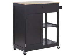 Wyld And Coco Countryhouse Kitchen Trolley Black Mdf With Rubberwood Accents 75X43X87 Cm, Two Shelves And Drawer - thumbnail 3