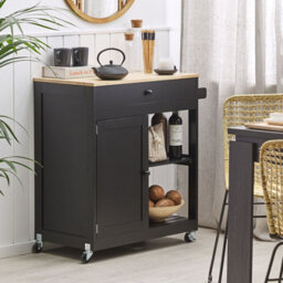 Wyld And Coco Countryhouse Kitchen Trolley Black Mdf With Rubberwood Accents 75X43X87 Cm, Two Shelves And Drawer - thumbnail 2