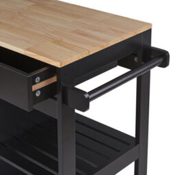 Wyld And Coco Countryhouse Kitchen Trolley Black Mdf With Rubberwood Accents 75X43X87 Cm, Two Shelves And Drawer - thumbnail 7