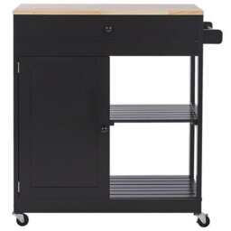 Wyld And Coco Countryhouse Kitchen Trolley Black Mdf With Rubberwood Accents 75X43X87 Cm, Two Shelves And Drawer - thumbnail 1