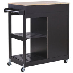 Wyld And Coco Countryhouse Kitchen Trolley Black Mdf With Rubberwood Accents 75X43X87 Cm, Two Shelves And Drawer - thumbnail 6