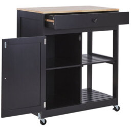 Wyld And Coco Countryhouse Kitchen Trolley Black Mdf With Rubberwood Accents 75X43X87 Cm, Two Shelves And Drawer - thumbnail 5