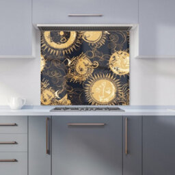 Warren Reed Designer Moon And Sun Gold Blue Premium Glass Kitchen Splashback W600mm X H600mm - thumbnail 1