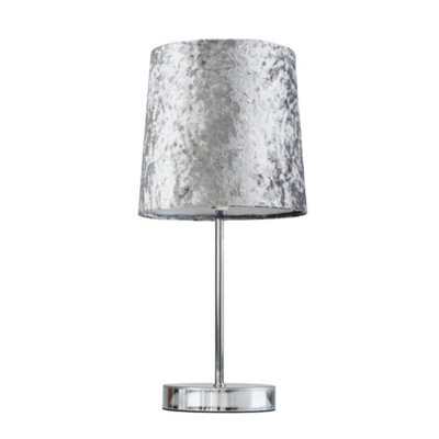 Valuelights Modern Polished Chrome Table Lamp With Silver Grey Velvet Shade - image 1