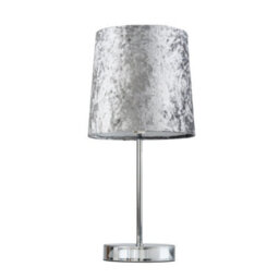 Valuelights Modern Polished Chrome Table Lamp With Silver Grey Velvet Shade - thumbnail 1