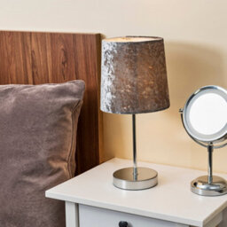 Valuelights Modern Polished Chrome Table Lamp With Silver Grey Velvet Shade - thumbnail 4
