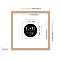 "13X13"" Oak Picture Frame - 13X13"" Square Frame With 9X9"" Mount For 13X13""/9X9"" Pictures Luxurious Style Photo Display, 1 Pack" - thumbnail 2