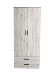 Urbnliving 180Cm Tall Wooden 2 Door Wardrobe With 2 Drawers Ash Grey Carcass And Grey Drawers Bedroom Storage Hanging Bar Clothes - thumbnail 3