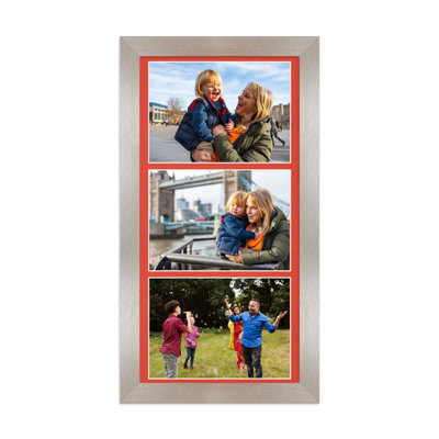 AK Frames 16X8 Aluminum Modern Multi Photo Frame With Poppy Red Mount - Holds 3 Apertures (3X) 7X5 Photos - image 1