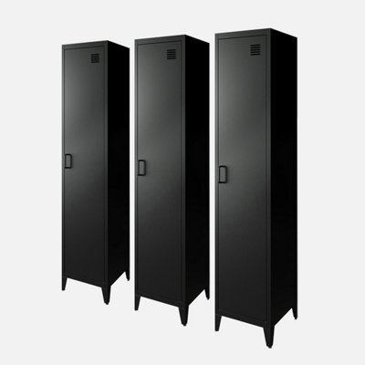 Sweeek - Set Of 3 Metal Cabinets/lockers With 4 Storage Compartments Industrial-Style Soho Black 38X38X180 Cm - image 1