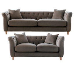 Furnishings For Less UK Elsie Velvet Chesterfield Plush Velvet Mushroom 3 Seater + 2X Armchair Set