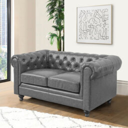 Furniture in Fashion Hertford Chesterfield Faux Leather 2 Seater Sofa In Vintage Grey - thumbnail 2