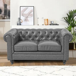 Furniture in Fashion Hertford Chesterfield Faux Leather 2 Seater Sofa In Vintage Grey - thumbnail 1