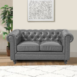 Furniture in Fashion Hertford Chesterfield Faux Leather 2 Seater Sofa In Vintage Grey - thumbnail 3
