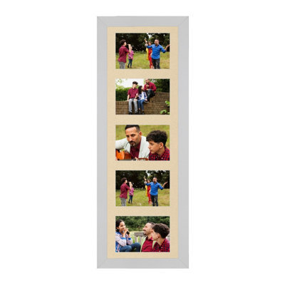 AK Frames 26X8 Silver Sleek Multi Photo Frame With Ivory Mount - Holds 5 Apertures (5X) 6X4 Photos - image 1
