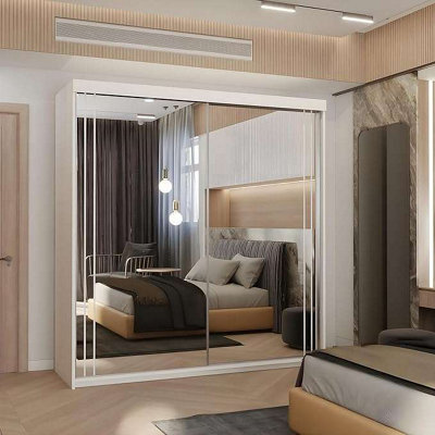 M N Furniture Ltd Wardrobe With Led Light-Modern Sliding Door Wardrobe With Full-Length Mirror, Bedroom Cabinet (White,203Cm) - image 1