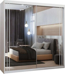 M N Furniture Ltd Wardrobe With Led Light-Modern Sliding Door Wardrobe With Full-Length Mirror, Bedroom Cabinet (White,203Cm) - thumbnail 2