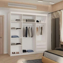 M N Furniture Ltd Wardrobe With Led Light-Modern Sliding Door Wardrobe With Full-Length Mirror, Bedroom Cabinet (White,203Cm) - thumbnail 3