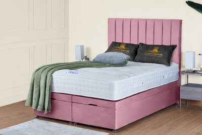 UKBEDFURNITURE Wilton Plush Pink End Opening Divan Ottoman Bed With 54 Inch Headboard & 10 Inch Orthopaedic Mattress - image 1