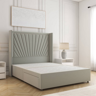 Bsspoke Alina Divan Bed Set Silver Plush Velvet With 54Inch Headboard & No Drawers No Mattress In Double King 4Ft 6Ft - image 1